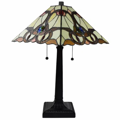 Homezia 22" Dark Brown Metal Two Light Candlestick Table Lamp With Beige Empire Shade