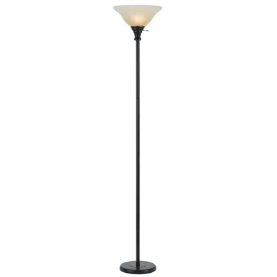 Homezia 71" Bronze Torchiere Floor Lamp With Beige Frosted Glass Dome Shade