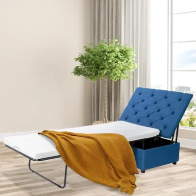 Hivvago Folding Ottoman Sleeper Bed With Mattress For Guest Bed And Office Nap-blue
