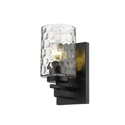 Homezia Black Metal And Pebbled Glass Wall Sconce