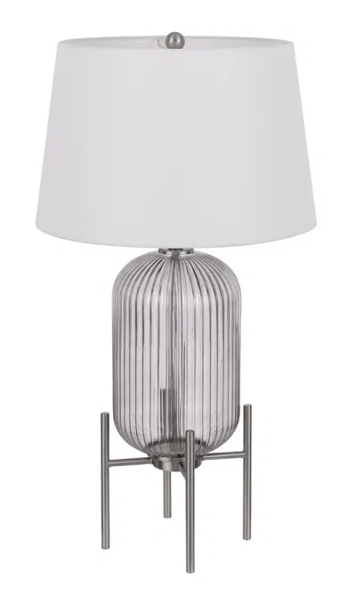 Homezia 33" Nickel Glass Round Table Lamp With White Empire Shade