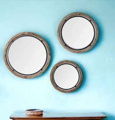 Shop Homezia 19" Brown Wood And Black Metal Frame Wall Mirror