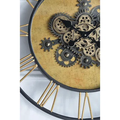 Homezia 28" Circle Copper Metal And Glass Analog Exposed Gear Wall Clock