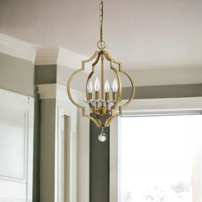 Homezia Peyton 4-light Raw Brass Chandelier With Crystal Accents