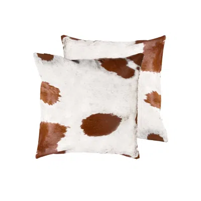Homezia 18" X 18" X 5" White And Brown Cowhide Pillow 2 Pack