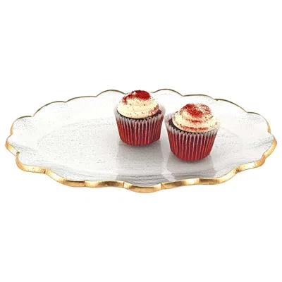 Homezia 10 Glass Oval Edge Gold Serving Platter In Multi