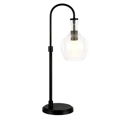 Homezia 27" Black Metal Arched Table Lamp With Clear Dome Shade
