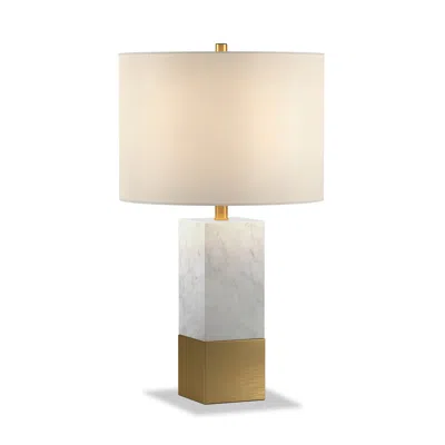 Homezia 21" Gold And White Marble Table Lamp With White Drum Shade