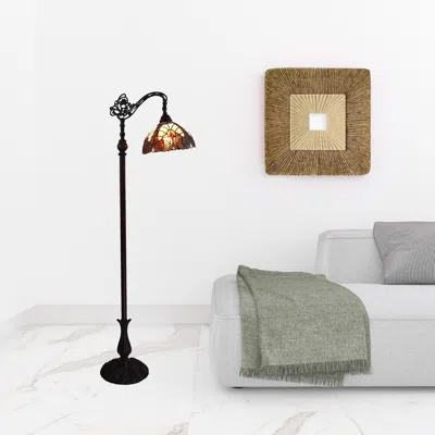 Homezia 62" Brown Traditional Shaped Floor Lamp With Brown And Red Stained Glass Bowl Shade
