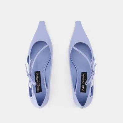 Dolce & Gabbana Mun Polished Leather Ballet Flats In Blue