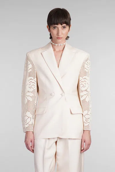 Magda Butrym Lace Crochet Hourglass Blazer In Neutral