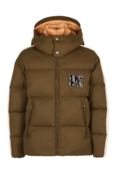 Shop Palm Angels Hooded Down Jacket In Green