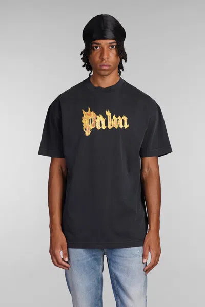 Palm Angels Burning Palm Black Cotton Oversize T-shirt In Black