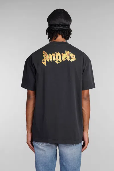 Palm Angels Burning Palm Black Cotton Oversize T-shirt In Black