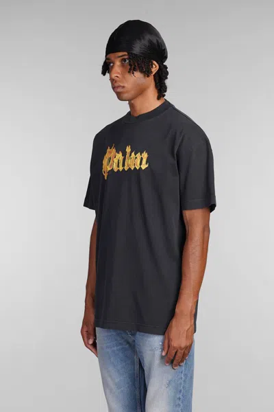 Palm Angels Burning Palm Black Cotton Oversize T-shirt In Black