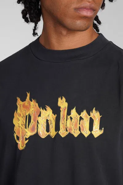 Palm Angels Burning Palm Black Cotton Oversize T-shirt In Black