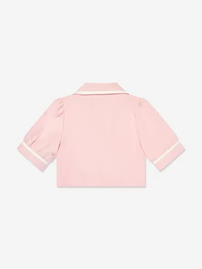 Mama Luma Girls Contrast Stitch Crop Bolero In Pink