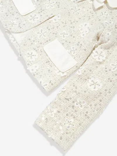 Mama Luma Girls Sequin Embroidered Jacket In White