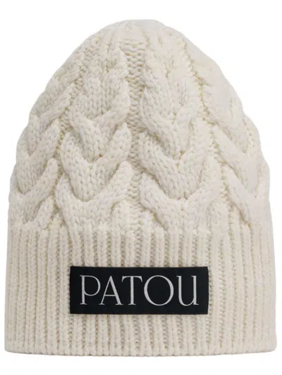 Patou Wide Brim Knit Wool Hat In White