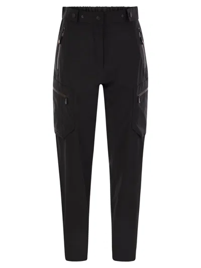 Moncler Grenoble Black Cargo Pants With Adjustable Waist In Stretch Fabric Woman In Black
