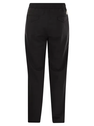 Moncler Wool Blend Gabardine Pants In Black