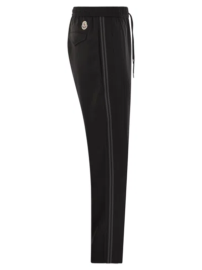 Moncler Wool Blend Gabardine Pants In Black