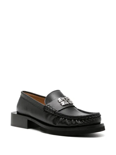 Shop Ganni Butterfly Logo Loafer In Black