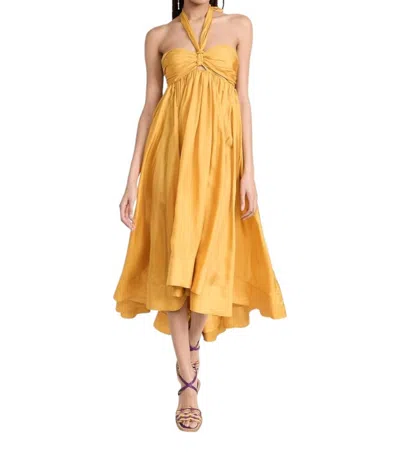 Zimmermann Devi Halterneck Asymmetric Dress In Yellow