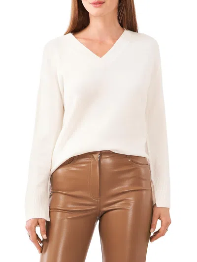 Vince Camuto Plus Womens Ribbed Trim Knit V-neck Sweater In Beige