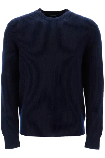 Shop Zegna Pullover A Costine Oasi Cashmere In Blue