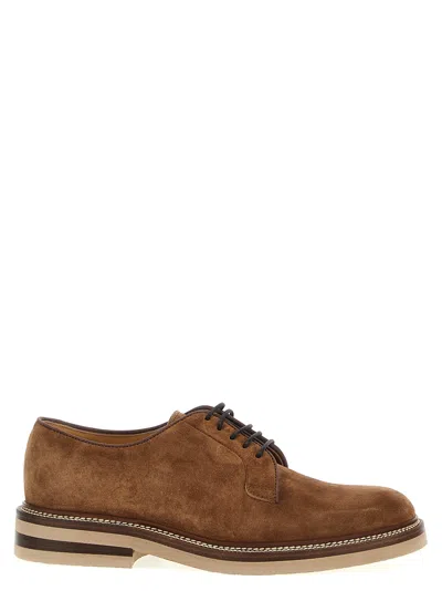 Shop Brunello Cucinelli Suede Lace Up Lace Up Shoes In Brown