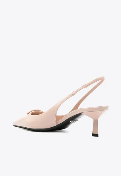 Prada 75 Brushed Leather Slingback Pumps In Beige