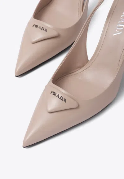 Prada 75 Brushed Leather Slingback Pumps In Beige