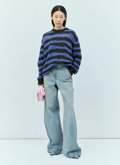 Acne Studios Distressed Stipe Sweater In Purple