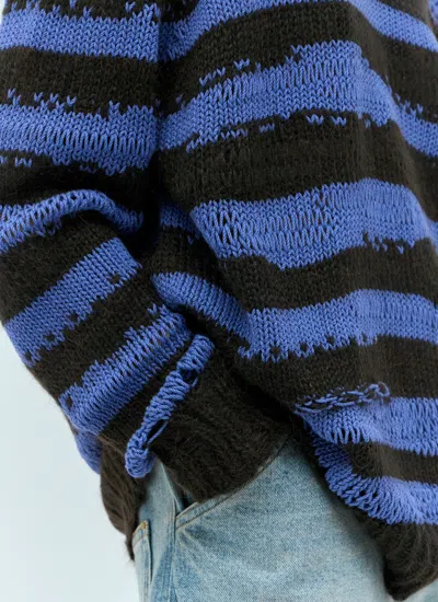 Acne Studios Distressed Stipe Sweater In Purple