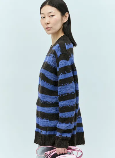 Acne Studios Distressed Stipe Sweater In Purple
