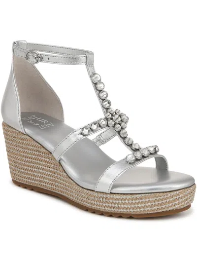 Naturalizer Serena Ankle Strap Espadrille Platform Wedge Sandal In Silver