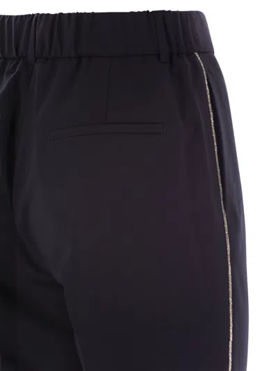 Peserico Women Virgin Wool Blend Trousers With Jewellery In Blue