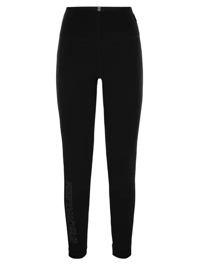 Moncler Brand-embossed Slim-fit High-rise Stretch-woven Leggings In Black