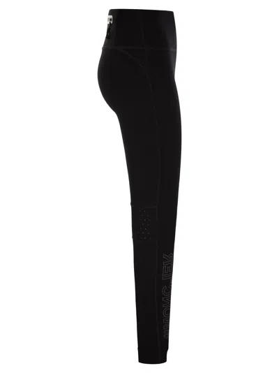 Moncler Brand-embossed Slim-fit High-rise Stretch-woven Leggings In Black