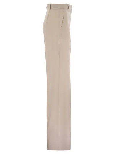 Shop Max Mara Studio Quasar Wool Satin Crepe Trousers In Beige