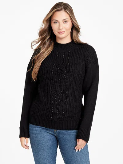 Guess Factory Cecily Pearl Fisherman Sweater In Black