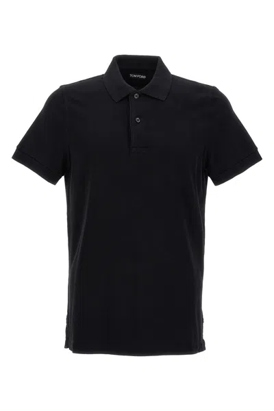 Tom Ford Black Short-sleeves Polo In Cotton Piquet Jersey Man In Black