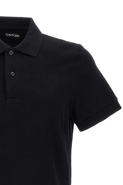 Tom Ford Black Short-sleeves Polo In Cotton Piquet Jersey Man In Black