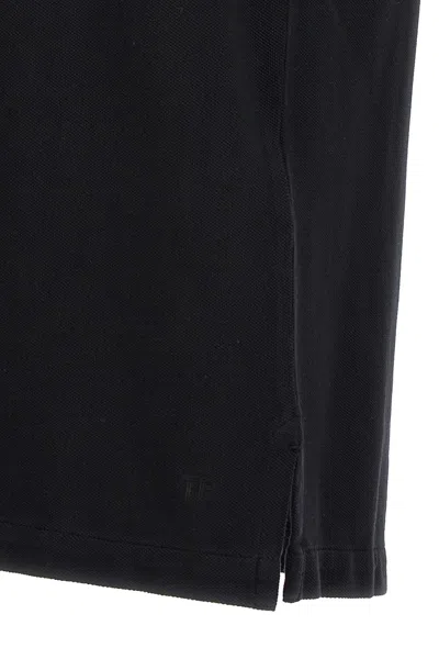 Tom Ford Black Short-sleeves Polo In Cotton Piquet Jersey Man In Black