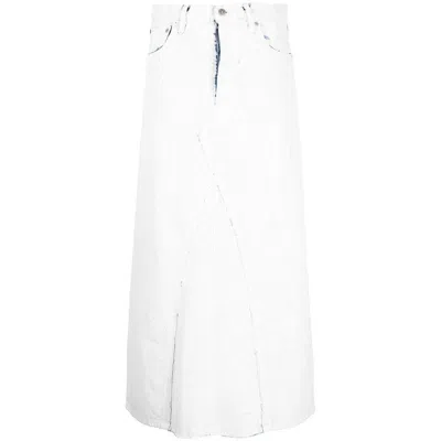 Maison Margiela Coated Denim Long Skirt In White