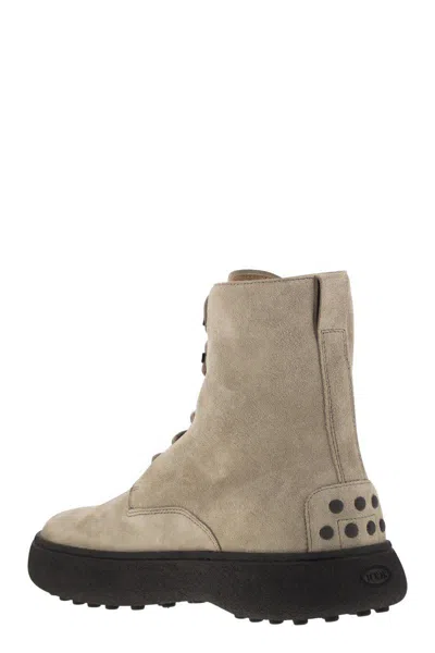 Tod's Urban Elegance Suede Ankle Boots With Chunky Sole, 4.5 Cm In Beige