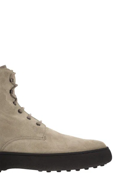 Tod's Urban Elegance Suede Ankle Boots With Chunky Sole, 4.5 Cm In Beige