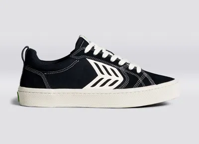 Cariuma Catiba Pro Low Black Suede And Canvas Contrast Thread Ivory Logo Sneaker Men In Black Contrast/ivory