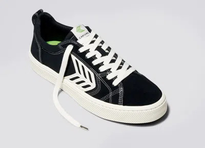 Shop Cariuma Catiba Pro Low Black Suede And Canvas Contrast Thread Ivory Logo Sneaker Men In Black Contrast/ivory